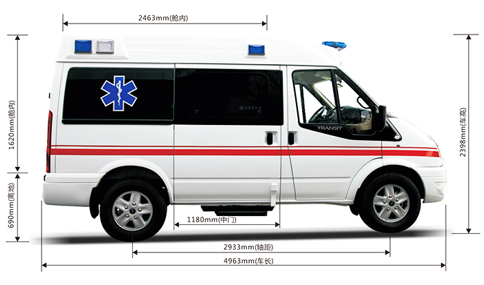 新世代短轴中顶救护车V348监护型全尺寸图